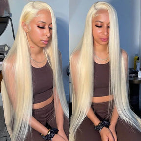 613 Blonde Color 13*6 HD Lace Frontal Silk Straight Human Hair Wigs