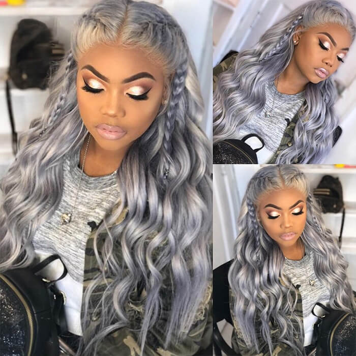 Body Wave Silver Grey Color Wig 100% Human Hair 13x4 HD Lace Front Wig