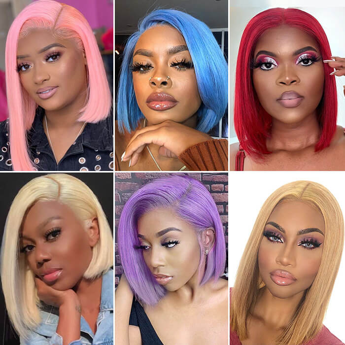 Colored Human Hair Bob Wigs 13*4 HD Lace Front Wigs Straight Hair