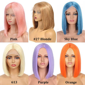 Colored Human Hair Bob Wigs 13*4 HD Lace Front Wigs Straight Hair