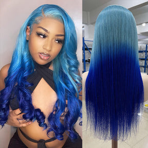 Adore Baby Blue Ombre Color 13x4 HD Lace Front Wigs 100% Human Virgin Hair Wigs