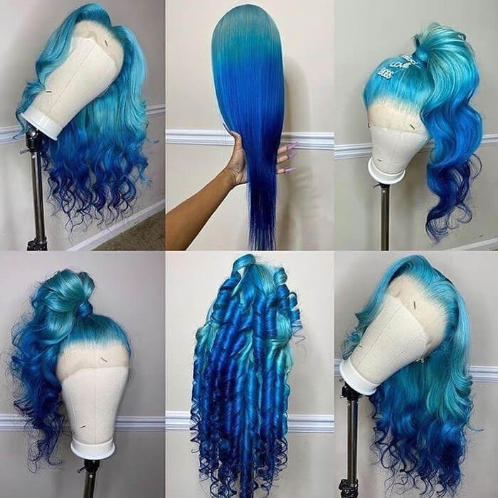 Adore Baby Blue Ombre Color 13x4 HD Lace Front Wigs 100% Human Virgin Hair Wigs