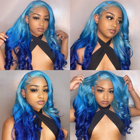 Adore Baby Blue Ombre Color 13x4 HD Lace Front Wigs 100% Human Virgin Hair Wigs