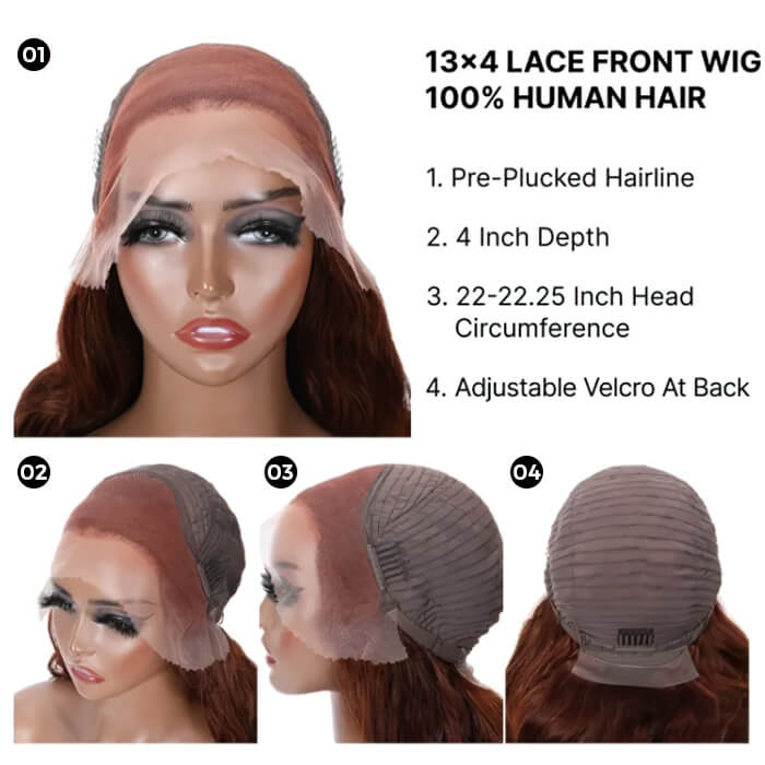 #33 Reddish Brown Color Wig Glueless 13x4 HD Lace Front Human Hair Wigs