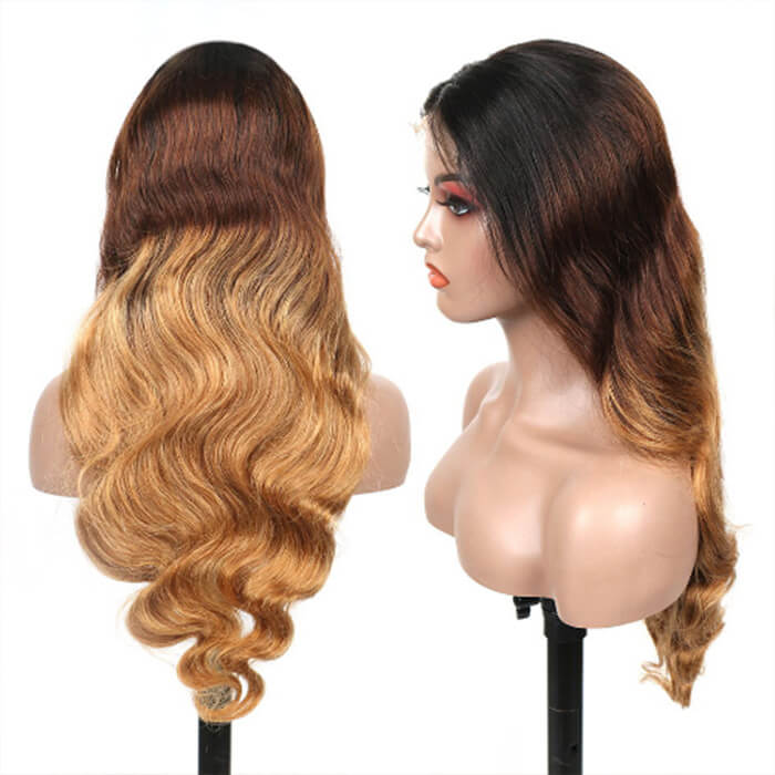 1B/4/27 Ombre Color 13x4 HD Lace Front Human Hair Wigs With Pre-Plucked Hairline Brazilian Virgin Hair