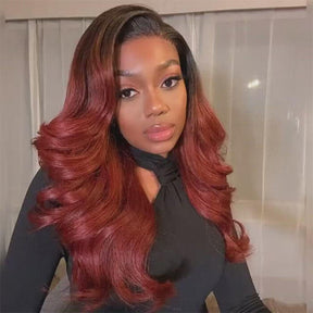 Ombre Color Wigs Reddish Brown Body Wave Human Hair Wigs With Dark Roots  5x5 13x4 13x6 HD Lace Front Wigs with Pre Plucked Hairline