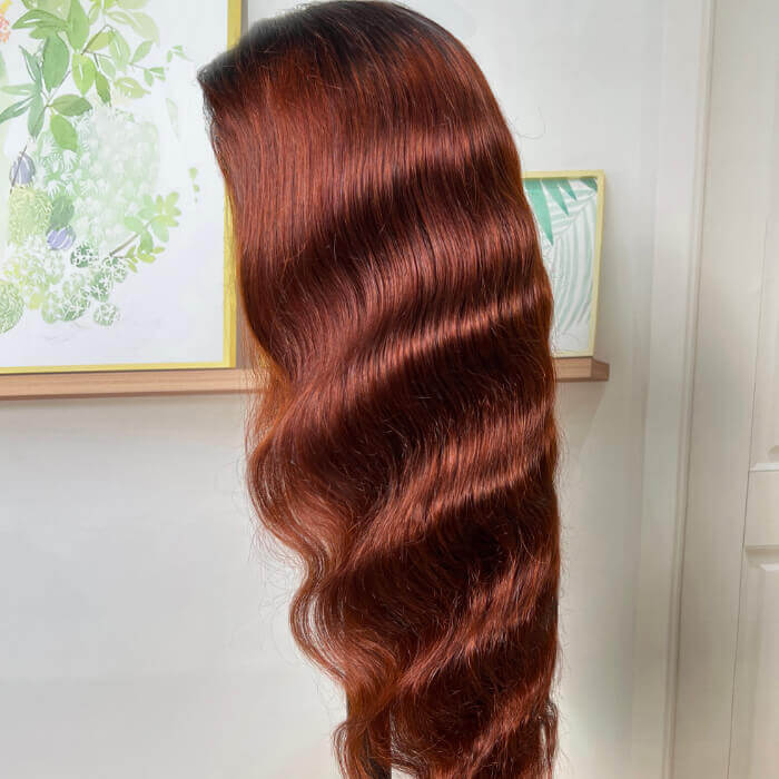 Ombre Color Wigs Reddish Brown Body Wave Human Hair Wigs With Dark Roots  5x5 13x4 13x6 HD Lace Front Wigs with Pre Plucked Hairline