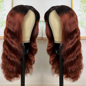 Ombre Color Wigs Reddish Brown Body Wave Human Hair Wigs With Dark Roots  5x5 13x4 13x6 HD Lace Front Wigs with Pre Plucked Hairline