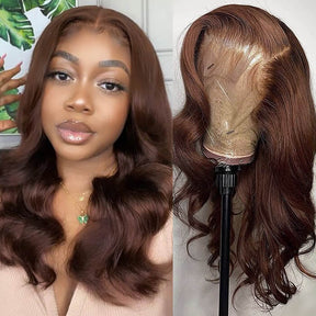 #4 Chocolate Brown Wig Body Wave HD Lace Front Human Hair Wigs | Pre-plucked Glueless Wig