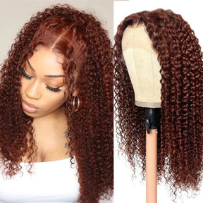 #33 Auburn Colored Wig 13x4/5x5 HD Lace Front Closure Human Hair Wigs Jerry Curly Frontal Wigs 150% Density