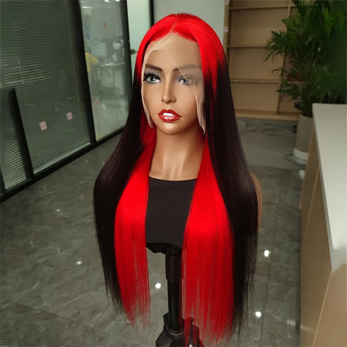 Demon Red & Black Two Tones 13*4 HD Lace Human Hair Wigs