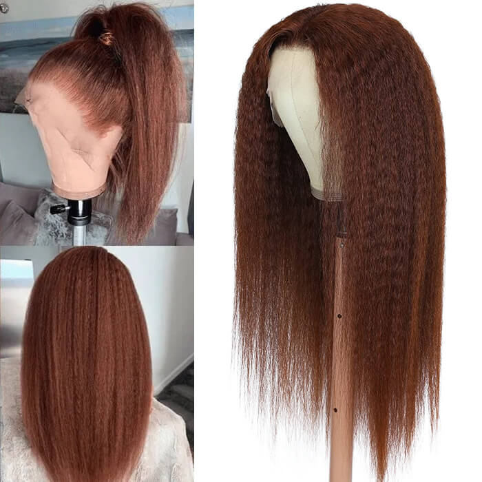 #33 Reddish Brown Color Wig Glueless 13x4 HD Lace Front Human Hair Wigs