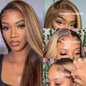 Piano Color Tiny Knots Highlight Human Hair Wigs For Women 13x4 HD Lace Front Wigs For Sale