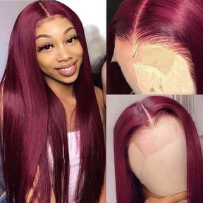 99J Burgundy Colored Human Hair 5x5 HD Lace Closure Wigs Straight & Body Wave | Burgundy Bombshell