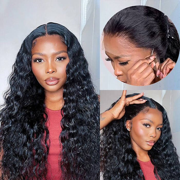 Glueless Water Wave 13X6 Full HD Lace Front Wigs Pre Bleached Knots Plucked Hairline