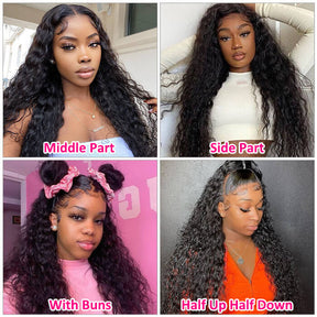 Glueless Water Wave 13X6 Full HD Lace Front Wigs Pre Bleached Knots Plucked Hairline