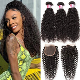 Malaysian 100% Curly Virgin Hair 3 Bundles with 4*4 Lace Closure Human Hair Weave-Pizazz Hair