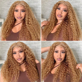 Honey Blonde #27 Colored Curly Human Hair Wigs 5*5 HD Lace Closure Wigs