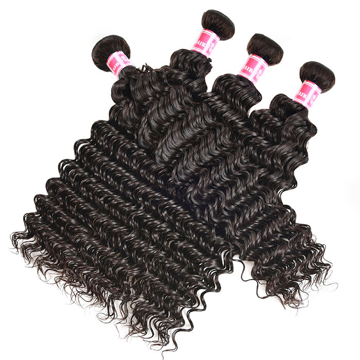 Deep Wave 3/4 Bundles Brazilian Virgin Hair 100% Human Hair Weaving