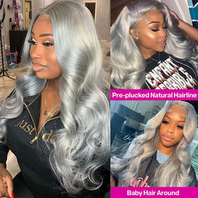 Body Wave Silver Grey Color Wig 13x6 HD Lace Front Wigs For Women