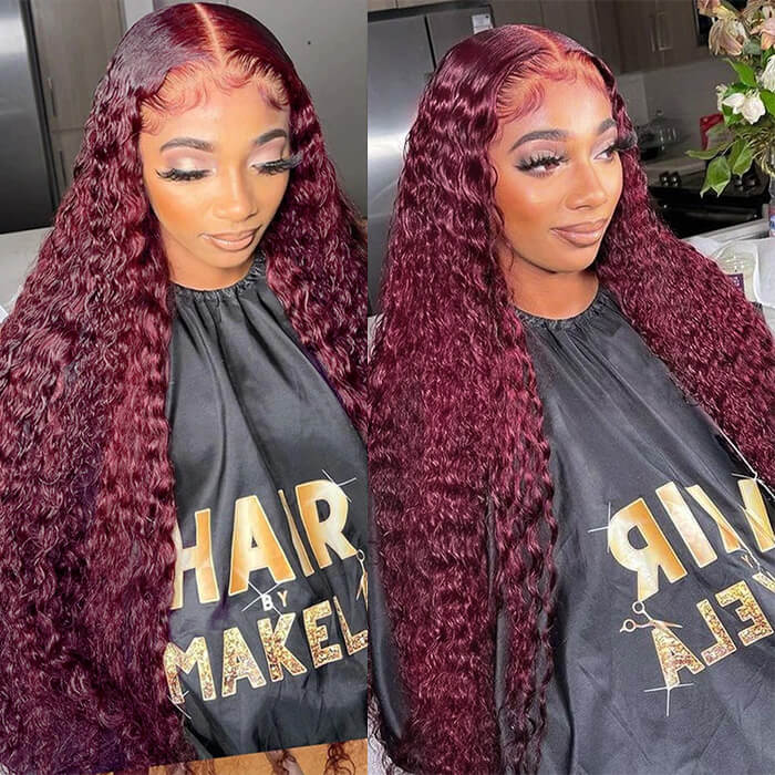 99J Burgundy Wig Water Wave Human Hair Wigs For Women 13x4 13x6 HD Glueless Lace Front Wigs