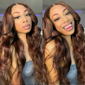 #4 Chocolate Brown Wig Body Wave HD Lace Front Human Hair Wigs | Pre-plucked Glueless Wig