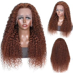 #33 Auburn Colored Wig 13x4/5x5 HD Lace Front Closure Human Hair Wigs Jerry Curly Frontal Wigs 150% Density