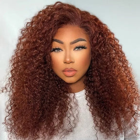 #33 Auburn Colored Wig 13x4/5x5 HD Lace Front Closure Human Hair Wigs Jerry Curly Frontal Wigs 150% Density