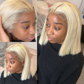 Short 613 Blonde Bob Wig Pre Plucked Bone Straight Human Hair Lace Frontal Wig