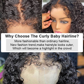 4C Edges Hairline Wig Transparent 360 HD Lace Pre-Plucked Curly Human Hair Wig with Curly Baby Hair