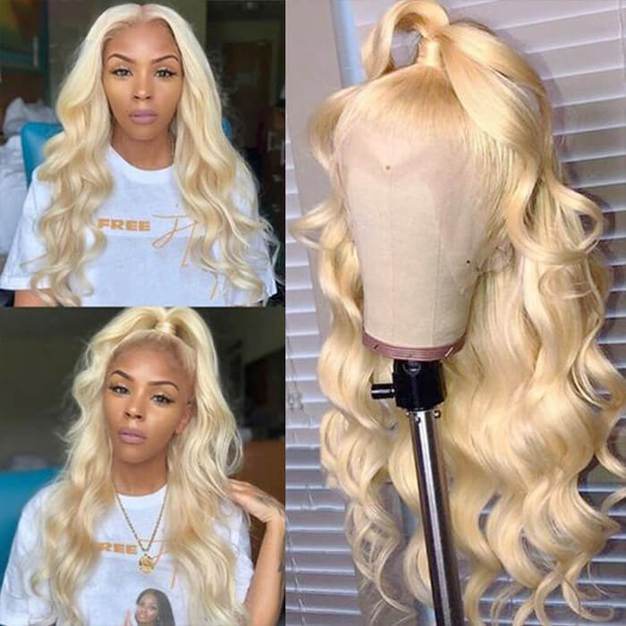 Honey Blonde 613 Color Body Wave Lace Front Human Hair Wigs Preplucked Baby hair