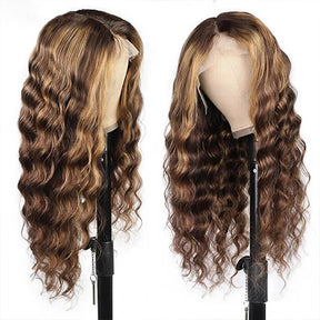 Ombre Highlight Honey Blonde Loose Deep Wave Wig 13x4 HD Lace Front Human Hair Wig