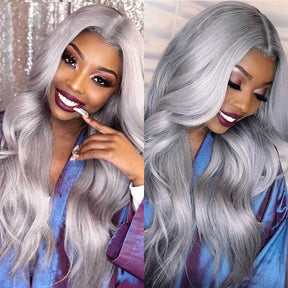 Silver Grey Colored Lace Front Wigs Body Wave Glueless 13*6 HD Lace Human Hair Wigs