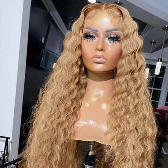 Pure Color #27 Loose Deep Wave Honey Blonde Lace Front Wig Brazilian 13x4 13x6 Frontal HD Lace Wig