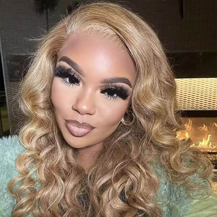 Pure Color #27 Loose Deep Wave Honey Blonde Lace Front Wig Brazilian 13x4 13x6 Frontal HD Lace Wig