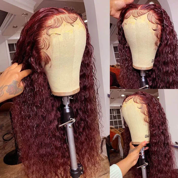 99J Burgundy Wig Water Wave Human Hair Wigs For Women 13x4 13x6 HD Glueless Lace Front Wigs