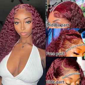 99J Burgundy Wig Water Wave Human Hair Wigs For Women 13x4 13x6 HD Glueless Lace Front Wigs