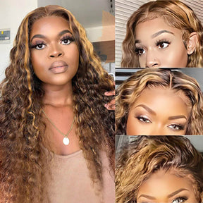 4/27 Highlight Lace Front Wigs 100% Human Hair Deep Wave Highlight Wigs | Real HD Lace