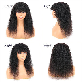 Curly Human Hair Wig with Bangs