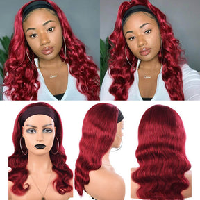 Body Wave 99J Burgundy Color Headband Wigs Virgin Human Hair