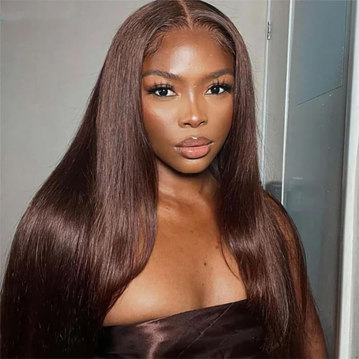 Chocolate Brown Colored Human Hair Wigs For Women 13x4 HD Lace Front Wigs