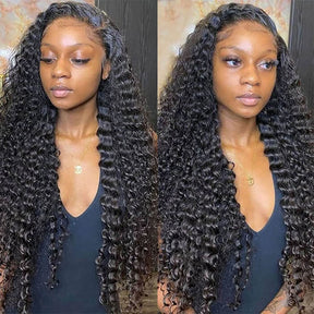 Deep Wave Bleached Knots Lace Human Hair Wigs 13x6 HD Lace Frontal Wig For Women