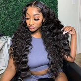 Loose Deep Wave 360 HD Invisible Lace Frontal Human Hair Wigs with Pre Plucked Hairline