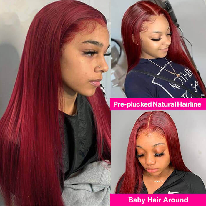 99J Color Burgundy Wig 4*4 5*5 HD Lace Closure Wigs Straight Human Hair Wigs For Women