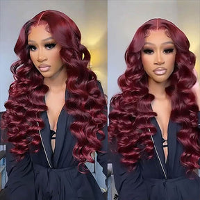 #99J Long Burgundy Color 13x4 Lace Front 4x4 Lace Closure Loose Deep Wave Human Hair Wig