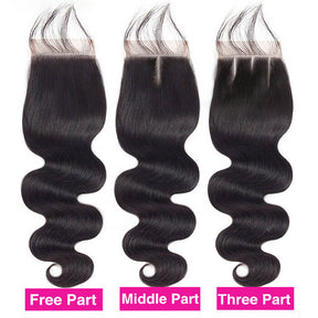 Body Wave 4x4 Lace Closure Pre Plucked With Baby Hair 100% Human Hair Extensions