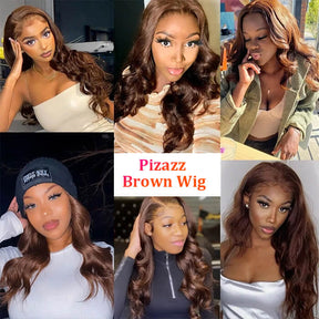 #4 Chocolate Brown Wig Body Wave HD Lace Front Human Hair Wigs | Pre-plucked Glueless Wig