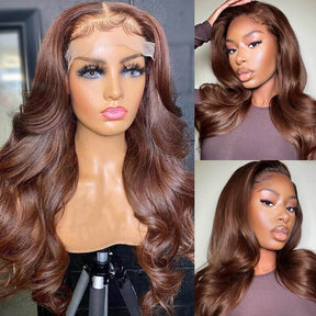 #4 Chocolate Brown Wig Body Wave HD Lace Front Human Hair Wigs | Pre-plucked Glueless Wig