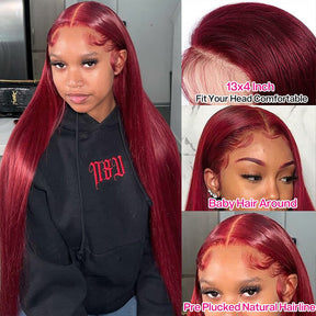 99J Burgundy Lace Front Wigs Human Hair Pre Plucked 13x4 HD Lace Body Wave Wig