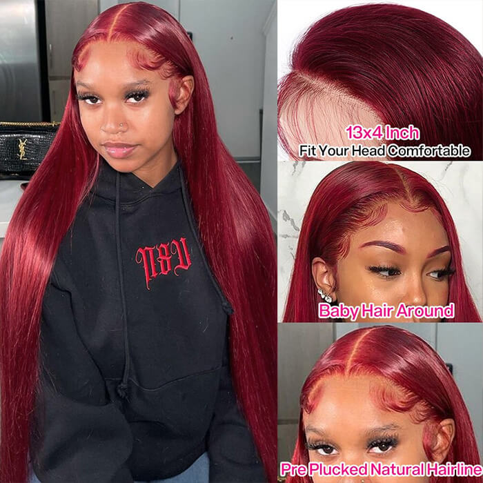 99J Burgundy Lace Front Wigs Human Hair Pre Plucked 13x4 HD Lace Body Wave Wig